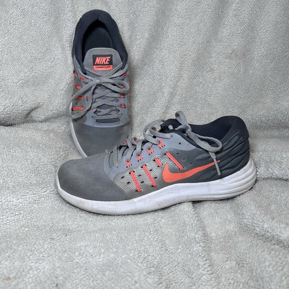 Womens Nike Lunarstelos Running Shoes 844736-003 Wolf Gray Orange Size 7.5